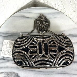 Free People | Metal Cage Silver Black Chain Crossbody Purse NWT